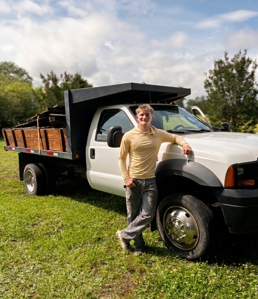 Cayden McBryde, owner of Junk N' Your Trunk, with his work truck
